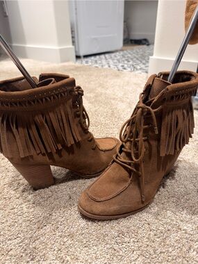 Gianni Bini Fringe Suede Ankle Boots